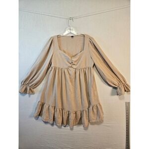 SHEIN Womens Beige Long Sleeve Sweetheart Ruffle Babydoll Dress sa2110092721